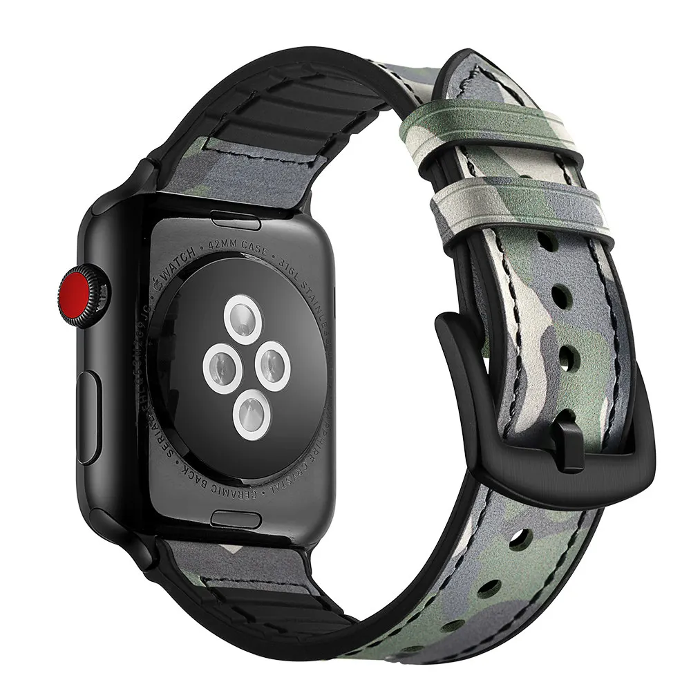 Camouflage green Кожаный ремешок для apple watch band apple watch 4 44 мм 40 мм(наручных часов iwatch, 5) браслет для часов серии 3/2/1, 42 мм, 38 мм, версия Камуфляжный браслет - Цвет ремешка: Camouflage green