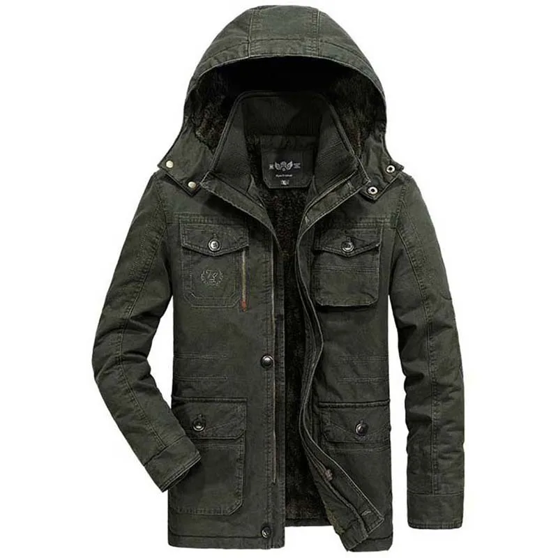 

Plus Size 9XL Warm Winter Coat Hooded Men Fleece Jacket Velvet Parka Stand Collar Windbreaker OUTWEAR Military Casual Clothes