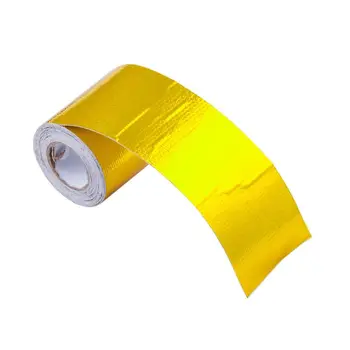 

Fiberglass Heat Reflective Tape Gold High Temperature Heat And Sound Shield Wrap Roll Adhesive Stickers HOT