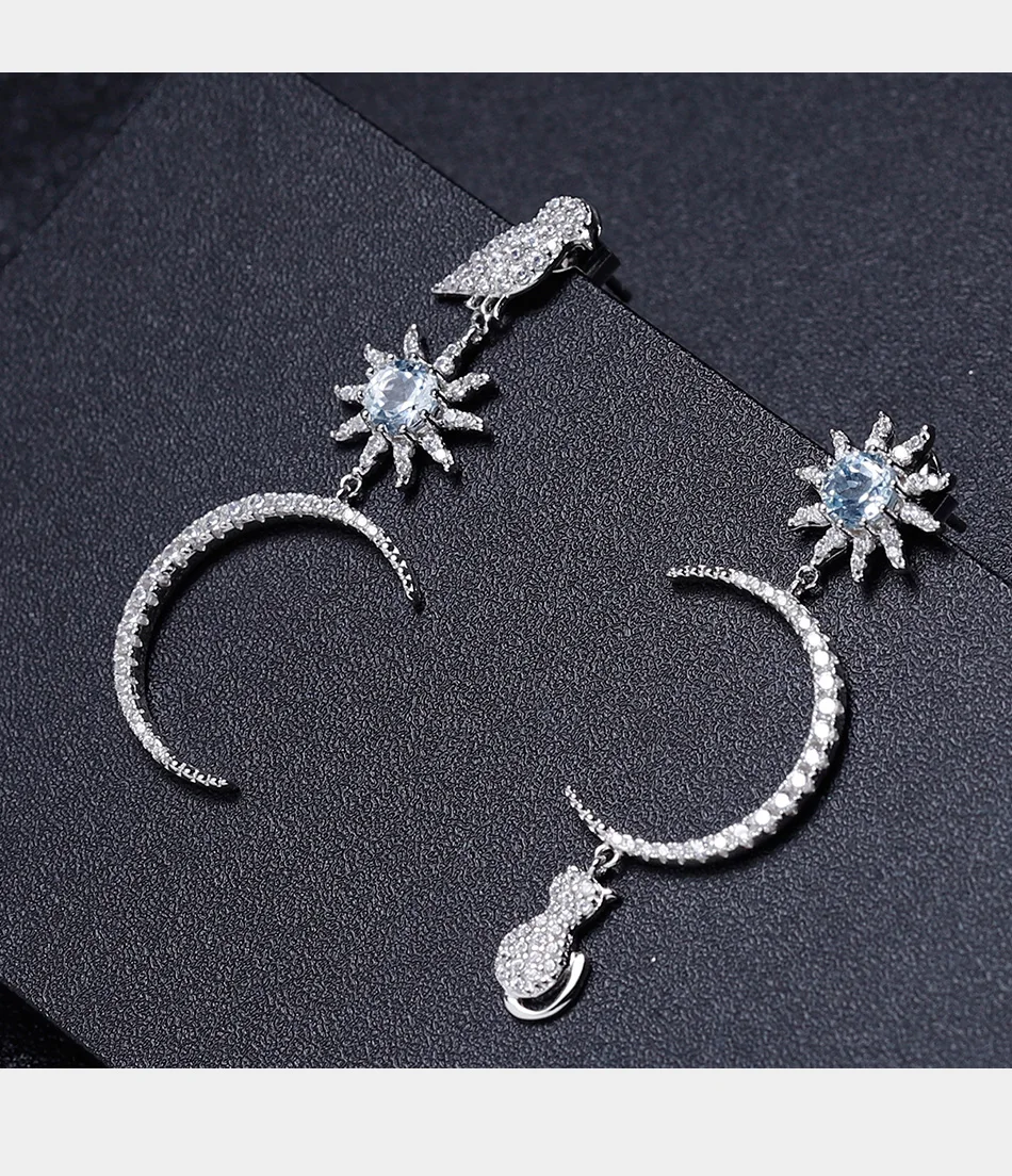 GEM'S балетные 925 пробы серебряные серьги ручной работы 0.6Ct натуральный Небесно голубой топаз прекрасный солнце и луна для женщин ювелирные изделия