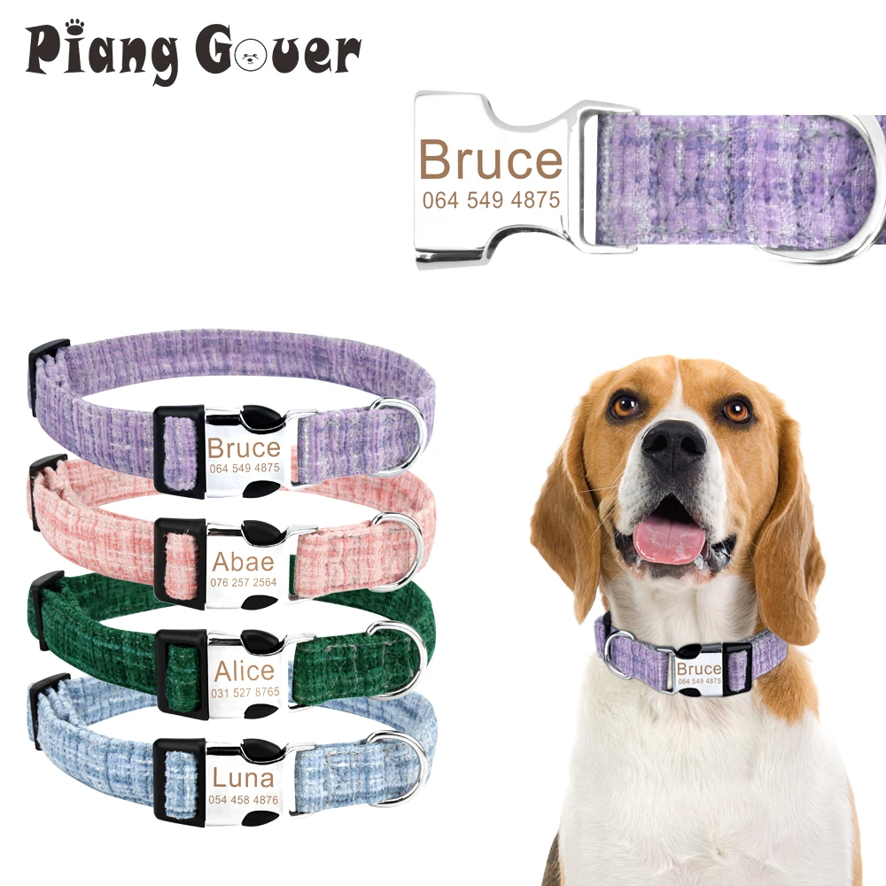 Customized Dog Collar Pure Color Adjustable Pet Collar Engraved Tag Id Name Puppy Collars for Cat 