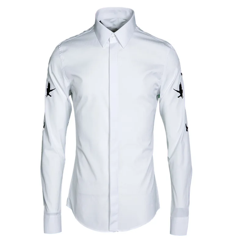 

Minglu Men Shirt Luxury Birdie Embroider Long Sleeve Mens Dress Shirts Plus Size 4xl Black White Fashion Slim Fit Shirts Man