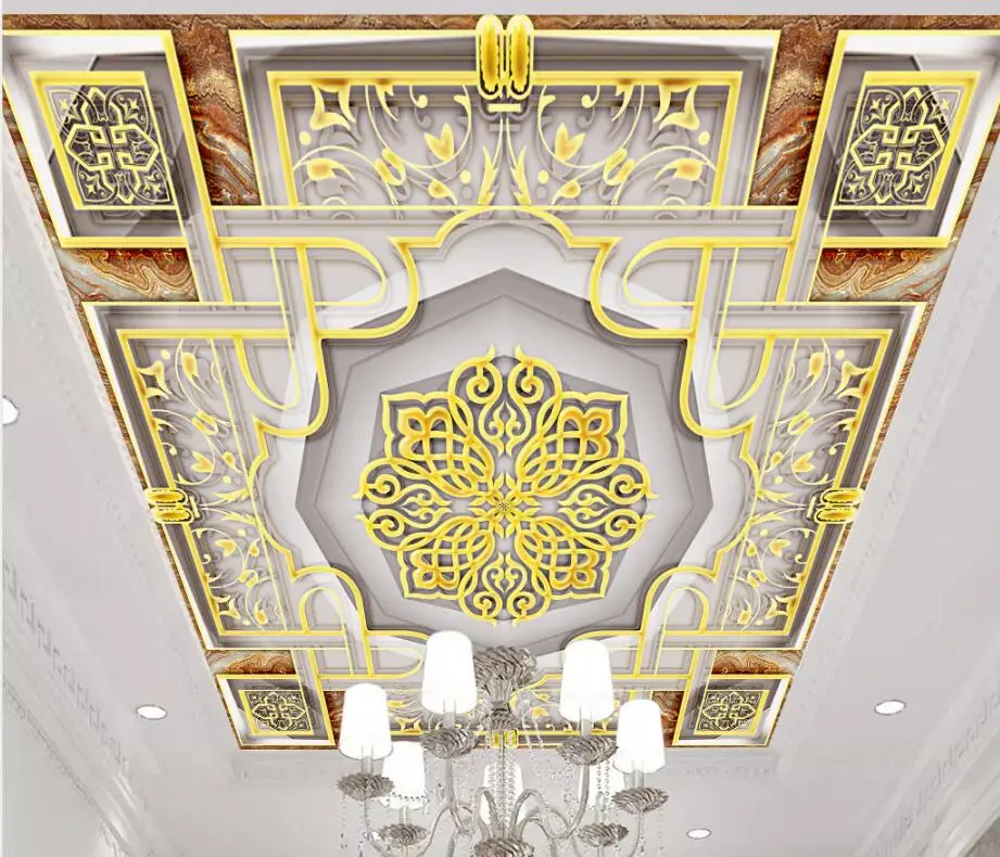 Пользовательские фото золотой узор три класса штукатурка для потолка настенные картины гостиной потолочные обои Papel pintado сравнению