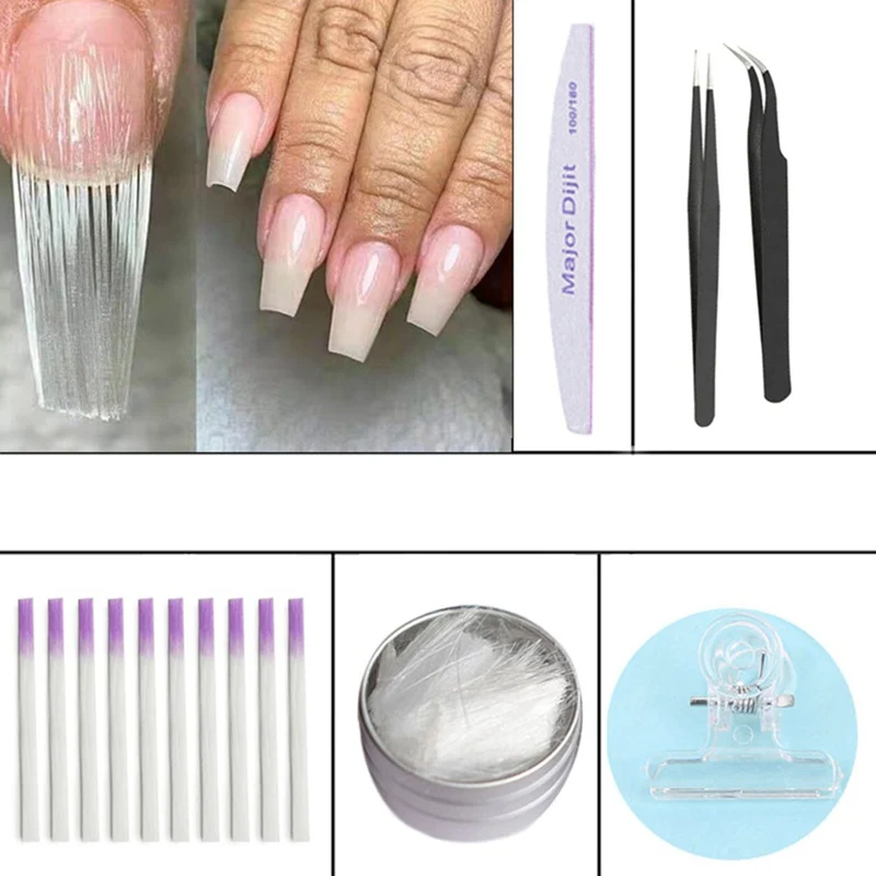1 комплект стекловолокно гель продлевающий половой акт набор с зажимом пилка для ногтей пинцет для наращивания ногтей Акриловые наконечники маникюрный салон инструмент