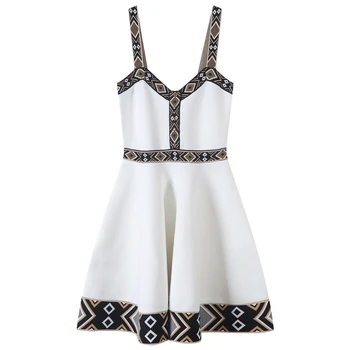 

2020 Sexy V-neck Spaghetti Strap Women Party Dress Elegant Plaid Vestidos Female Zippers Sundress Summer Knitted Ladies Dress