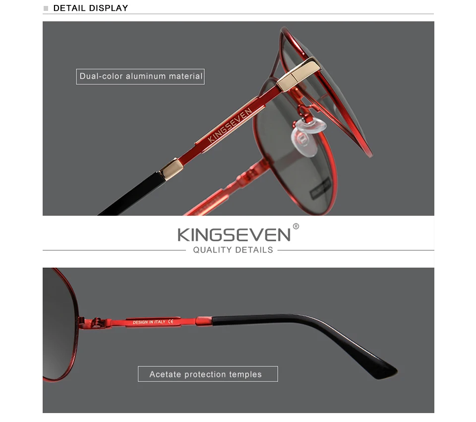 KINGSEVEN Fashion Photochromic Polarized Sunglasses Aluminum Frame