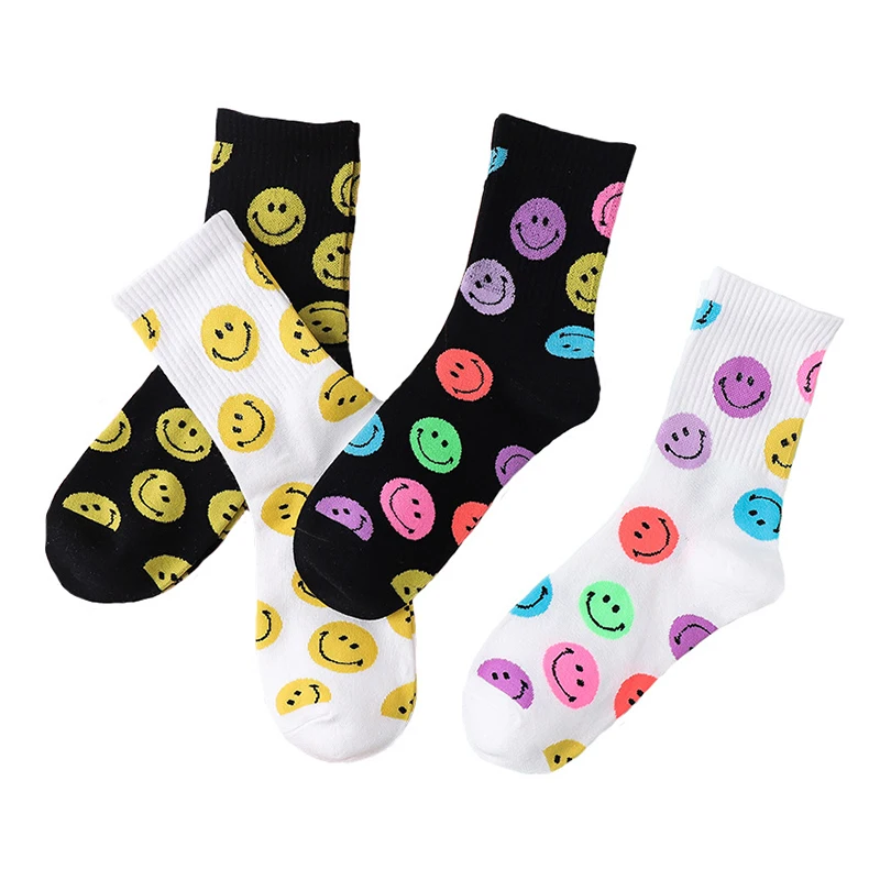 Носки женские хлопковые с рисунком смайлика 4 пары | Женская одежда