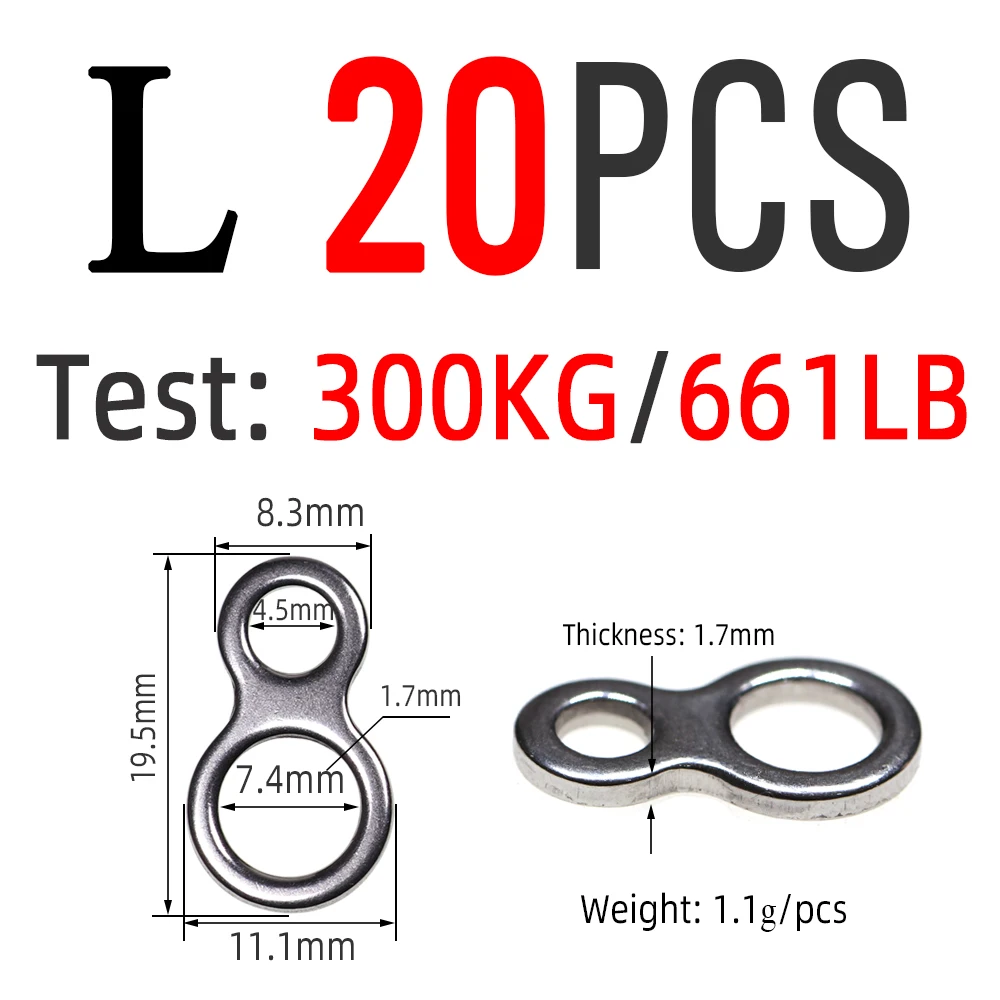 ICERIO 20PCS Assist Hook Stainless Steel Fishing Jig 8 Figure Rings Fishing  Solid Ring Fishing Lure Terminal Connector