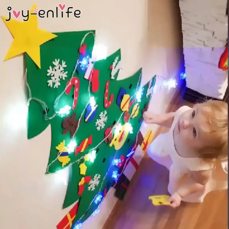 Kids DIY LED Felt Christmas Tree Decoration for Home Navidad 2021 New Year Gifts Cristmas Ornaments Santa Claus Xmas | Дом и сад