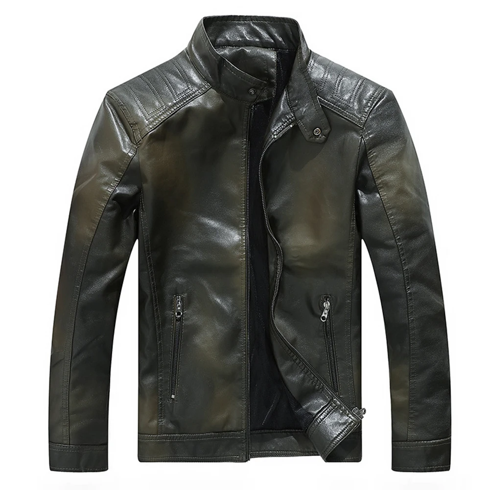 Men Jackets Stand Collar Gradient Color Zip Faux Leather Motorcycle Jacket Coat Outwear men jacket
