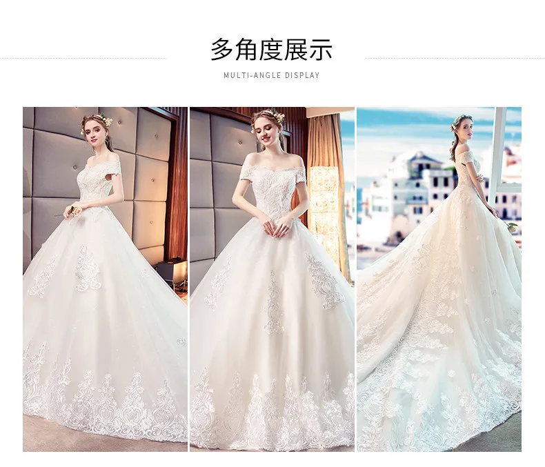 New Lace Wedding Dress Chapel Trailing Champagne White Trailing and Wedding Dress Vintage Luxury One shoulder Sexy Strapless