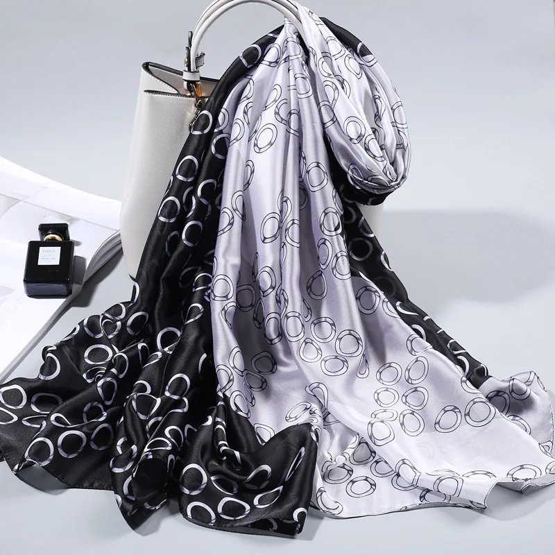 Luxury brand Oversize 180*90cm women print silk scarf handkerchief ladies hair scarf bandana foular
