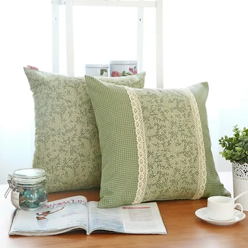 

pastoral green floral cushion cover pillowcase decorative country style retro lace pillow cover for backrest