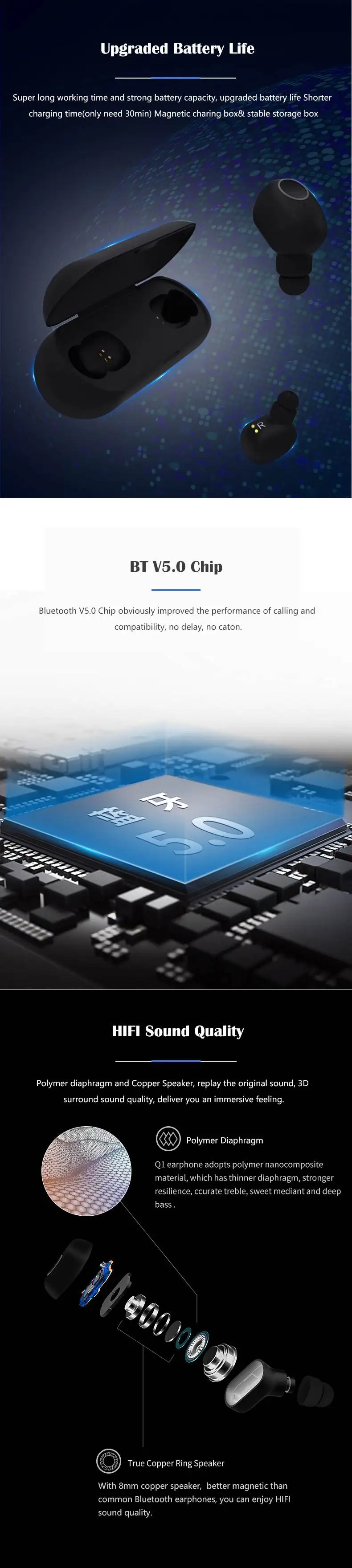CLAITE TWS Беспроводные bluetooth 5,0 наушники водонепроницаемые спортивные стерео наушники бас гарнитура для Xiaomi huawei