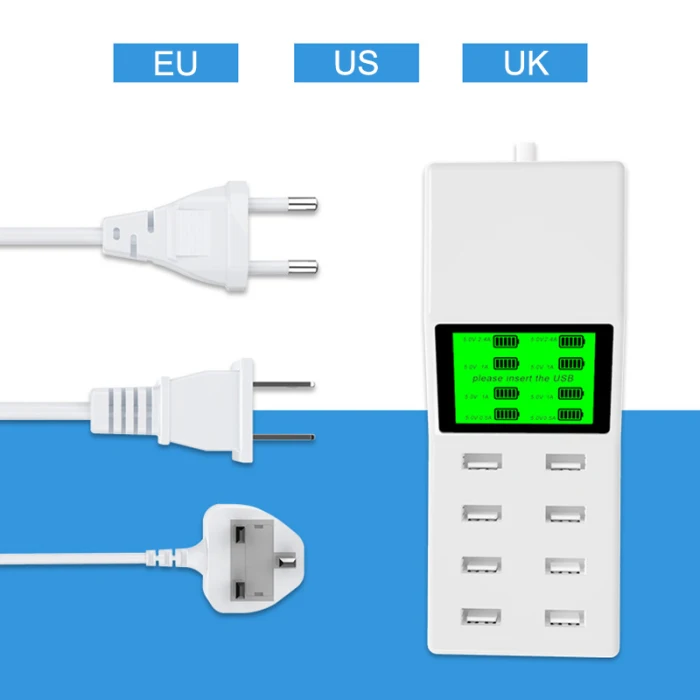 40 Вт 8A USB Зарядное устройство 8-портовый usb-хаб зарядные станции с ЖК-дисплей Дисплей GK99