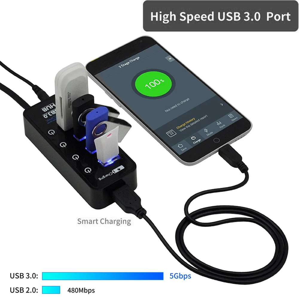 Высокое качество USB 3,0 концентратор высокий держатель для спидометра зарядка Multipe USB децис концентратор для ПК ноутбука 7 портов удлинитель адаптер концентратор U