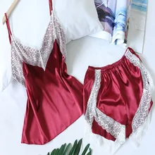 Женские пижамы сексуальная одежда для сна Нижнее белье Pijama Mujer шелковые пижамы кружевные атласные женские пижамы с v-образным вырезом тонкая Домашняя одежда домашняя одежда