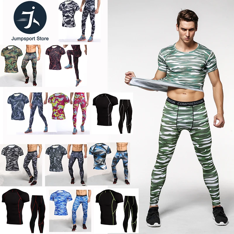 Мужской спортивный костюм компрессионный для фитнеса бега футболка с коротким