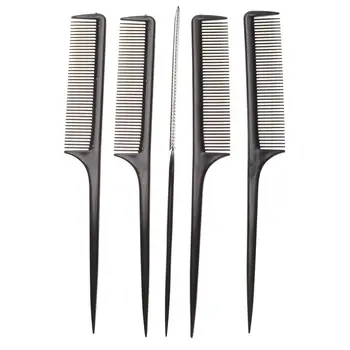 

5pcs/set Plastic Fine-tooth Comb Anti-static Sharp Tail Comb Hair Style Rat Tail Draw Point Carbon Fiber Comb Hair Styling Tool