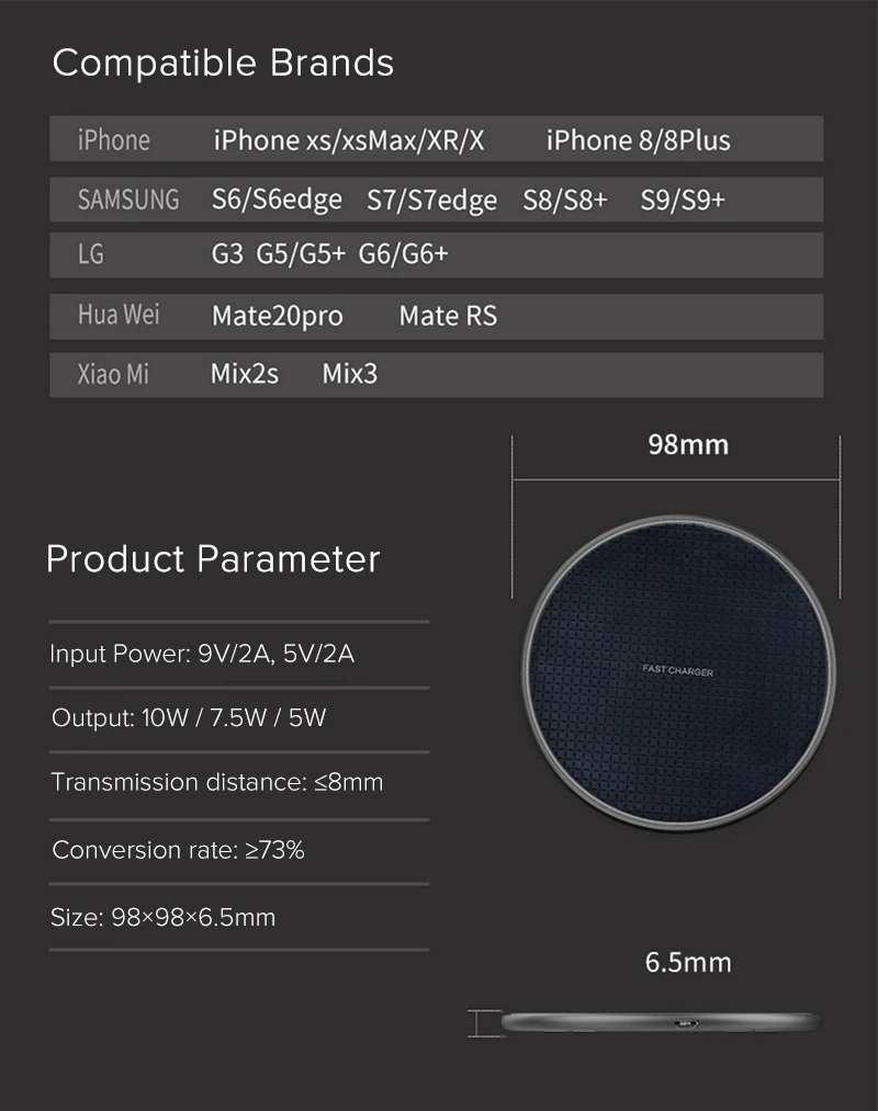 10 Вт Быстрое беспроводное зарядное устройство для iPhone 11 Pro XS Max XR X 8 Plus Qi Беспроводное зарядное устройство Быстрая зарядка для samsung S8 S9 huawei