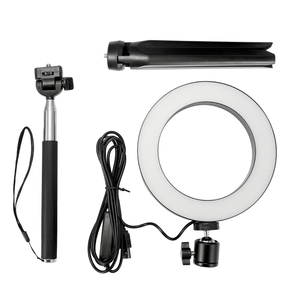 6 Inches LED Mini Fill Ring Light Tripod Stand Phone Holder Selfie Makeup Live Streaming Dimmable Ring Light Photography Lamp