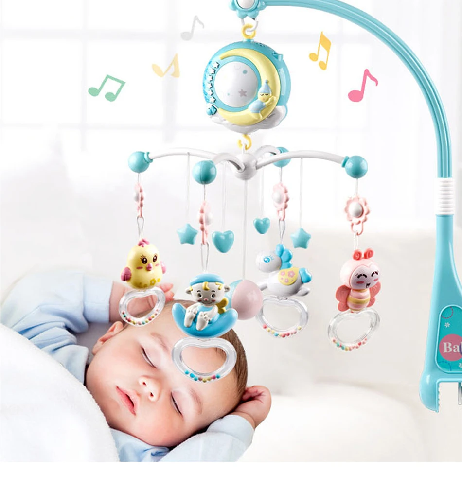 0-12 Months Baby Rattle Infant Crib Mobile Rotating Bed Bell Music And Sky Stars Projection Infant Sleep Early Learning Kids Toy