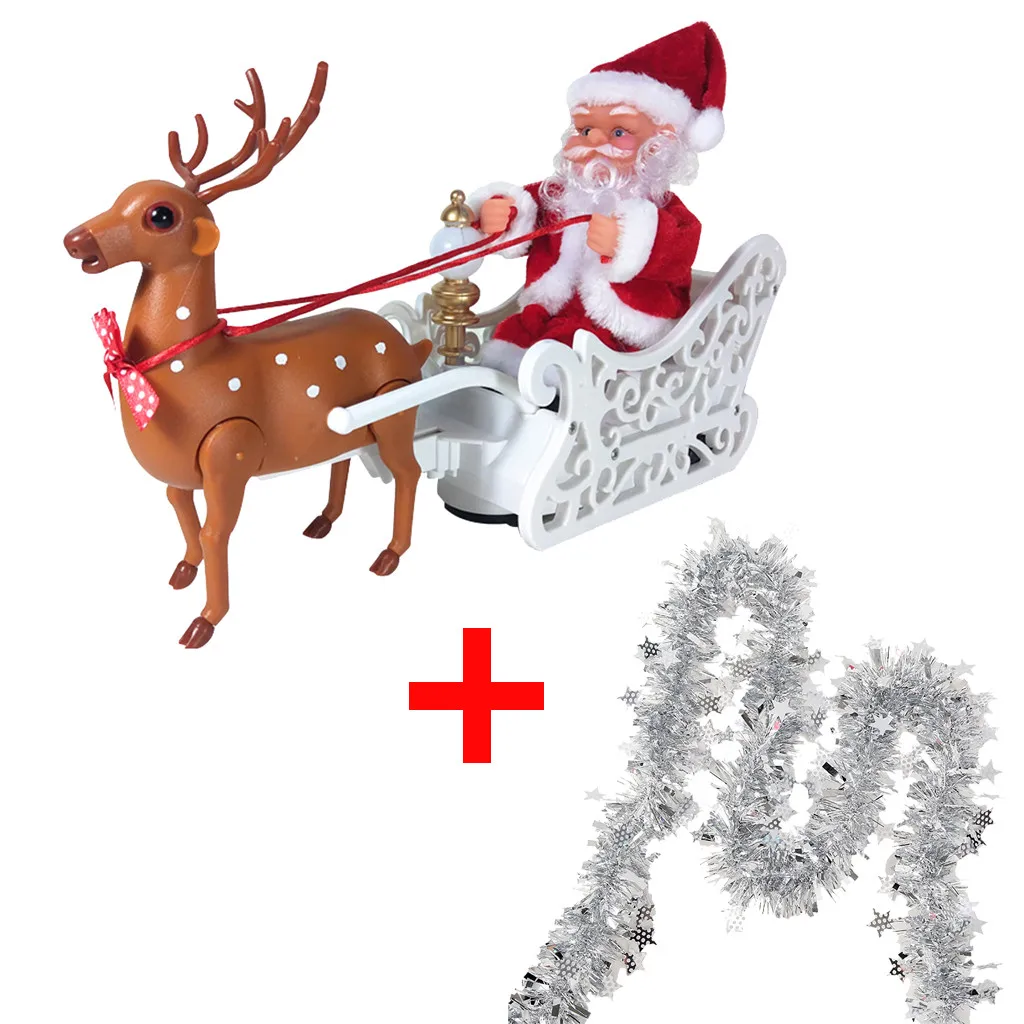 Рождественская музыкальная электрическая игрушка в виде оленя, оленей, саней, игрушки в виде Санта-Клауса, лося, сани, кукла, Рождественская фигурка, орнамент, семейные вечерние подарки