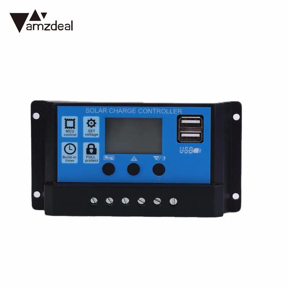 Amzdeal за максимальной точкой мощности, Солнечный Контроллер заряда 12V 24V 30A 20A автоматический Панели солнечные Системы USB ЖК-дисплей PWM Батарея Регулятор зарядки контроллера - Цвет: 30A USB