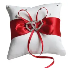 

HOT SALES!!! 10x10cm Romantic Bridal Wedding Ring Pillow Double Heart Ribbon Cushion Decor