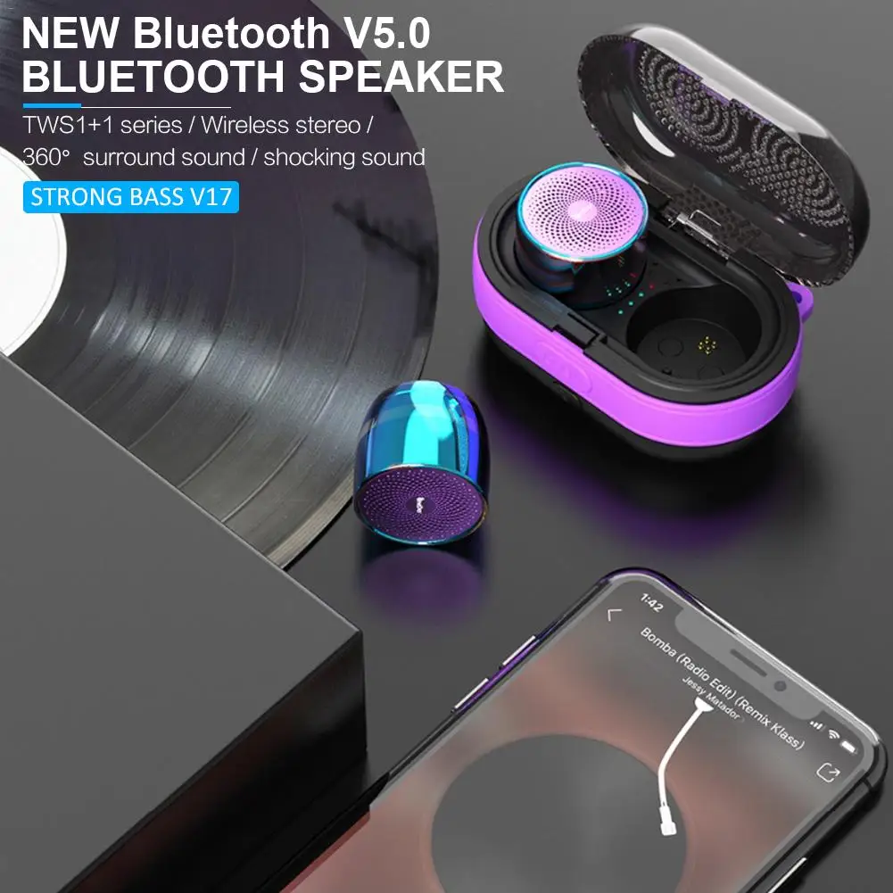 V17 TWS беспроводной динамик открытый мини Bluetooth 5,0 динамик тяжелый бас портативный стерео-динамик с зарядным устройством металлическая пряжка