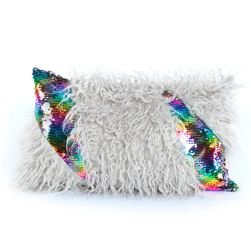 Прямоугольная наволочка для подушек с мехом 30x50, искусственная альпака, цветные наволочки с пайетками, украшения для дома, вечерние