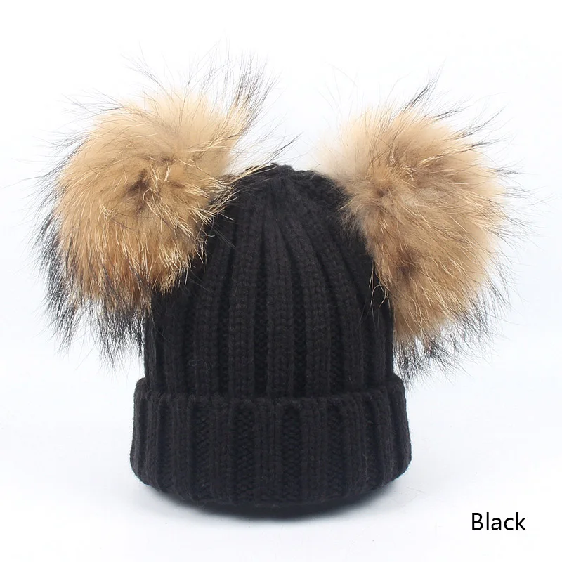 black YEABIU/ милый детский набор из шапки и шарфа, зимняя теплая шапка, шарф, костюм для девочек и мальчиков, вязаные хлопковые детские шапки, шапки, детский головной убор - Цвет: black