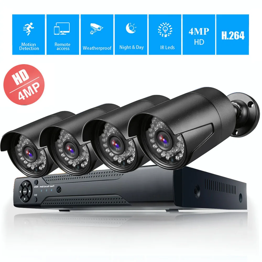 4CH 4MP AHD DVR комплект камер видеонаблюдения 4 шт. 4.0mp камера безопасности IP66 наружная система видеонаблюдения приложение для просмотра 2560x1440