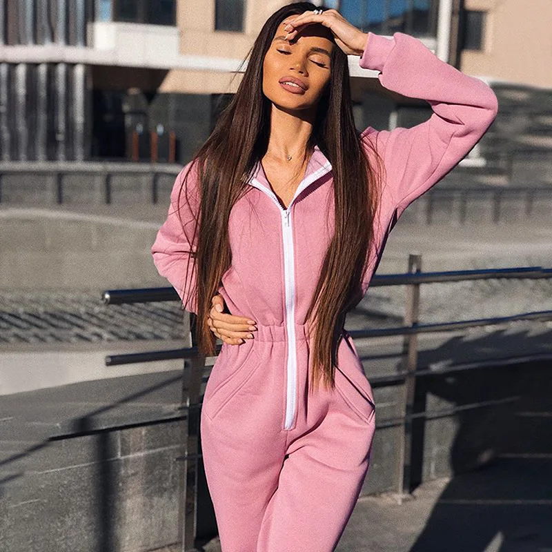 

2019 Autumn/winter New Women's Jumpsuit Loose Zippered Jumpsuit Black Pants Women