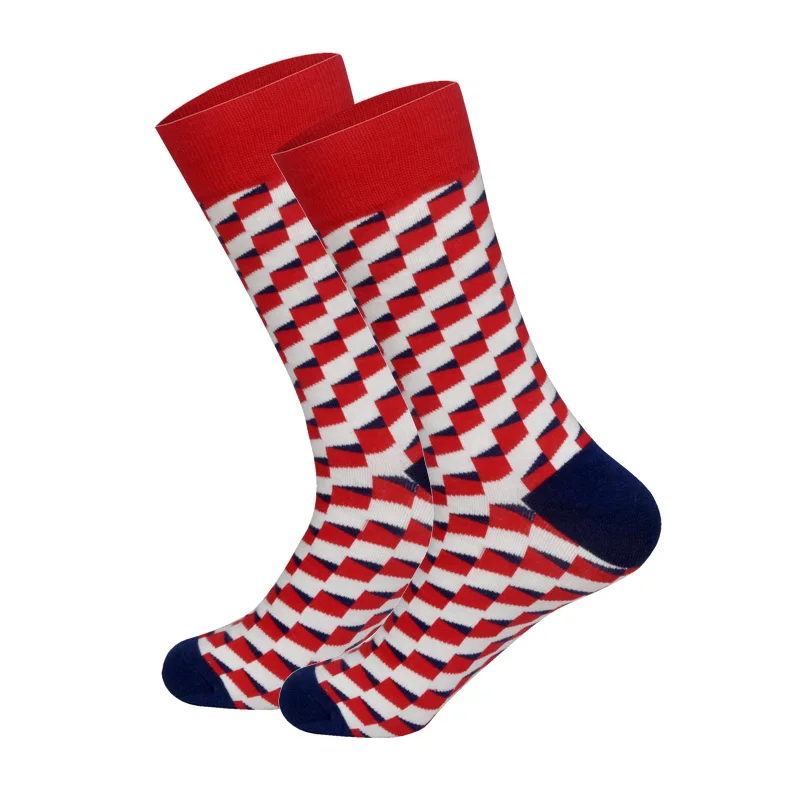 Уличные счастливые мужские носки, брендовые, забавные, 28 цветов, британский стиль, дизайнерские, счастливые носки, хлопковые, длинные, Chaussettes Homme Fantaisie - Цвет: red grid