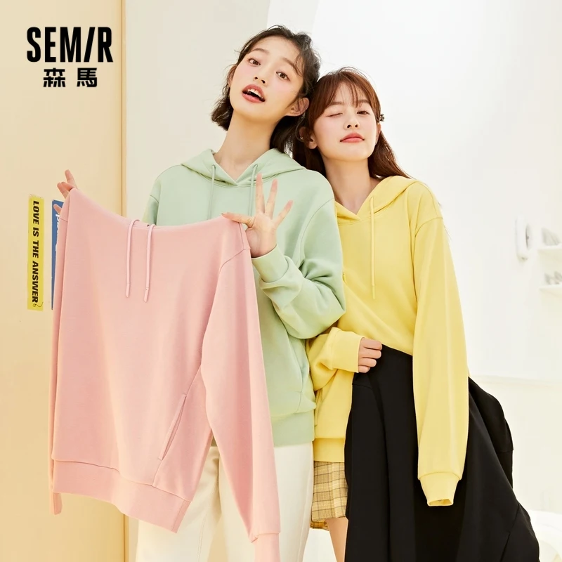 SEMIR Hooded Sweatshirt Women Autumn Spring Loose Korean Version Tops 2021 Winter New Women'S Solid Base Hoodies