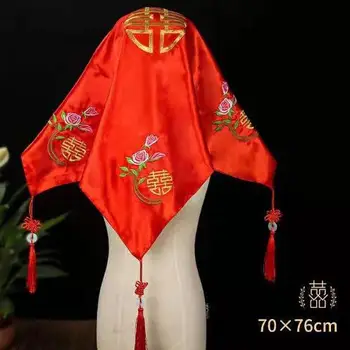 

Red Hijab For Wedding Embroidery Flower Costume-head Veil Bride Marriage Chinese Style Ancient Costume Head Gauze Kerchief