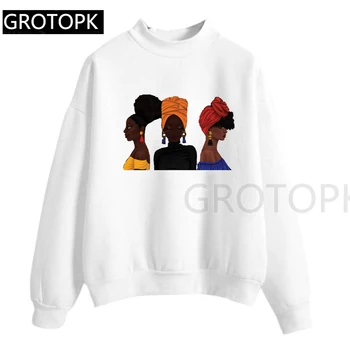 

Girls Melanin Female Sweatershirt MelaninWomen Clothes 2019 Harajuku Top Graphic Long Sleeve White Pink Hoodie