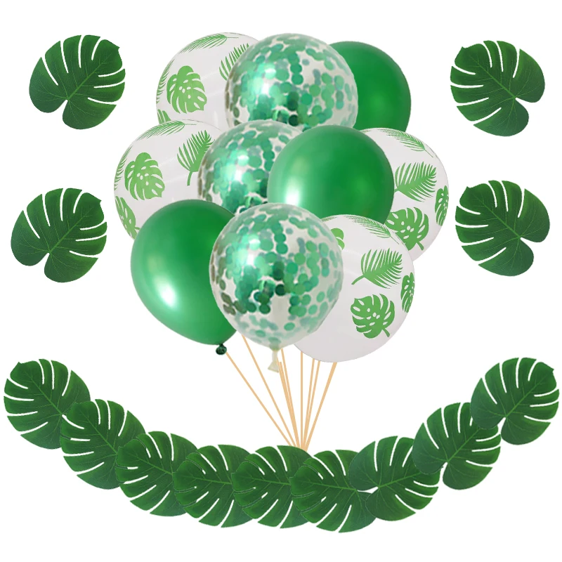 

Hawaiian Summer Party Decoration Artificial Tropical Palm Leaves Green Latex Confetti Balloon Summer Birthday Wedding Decoration