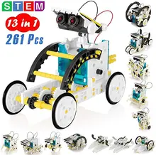 Robô movido a energia solar diy montado kit ciência brinquedos educativos para crianças 13 formas transformação robô menino presente da escola haste
