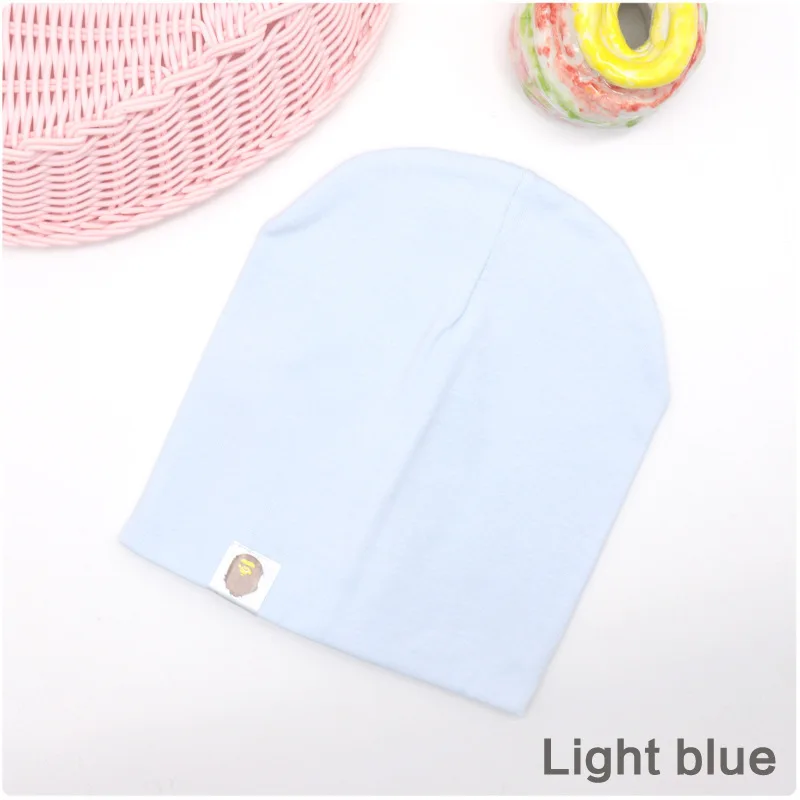 light blue Новая детская шапка в стиле хип-хоп для уличных танцев, хлопковая шапка для малышей на весну и осень, шарф для мальчиков и девочек, зимняя теплая одноцветная детская шапка - Цвет: light blue