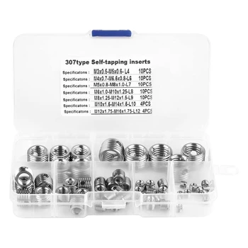 

58 Pcs / Set of Silver Stainless Steel Thread Repair Insert Kit M3 M4 M5 M6 M8 M10 M12 Screw-In Tapping Self-Tapping Screws