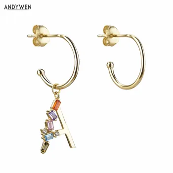 

ANDYWEN 925 Sterling Silver Gold Letter Drop Earring Dangle Dangle Charms Initial No Piercing Ohrringe Women Luxury Jewelry