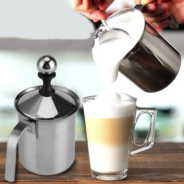 400/800ML Manual Milk Frother Stainless Steel Cappuccino Milk Creamer Milk  Foam Mesh Coffee Foamer Creamer