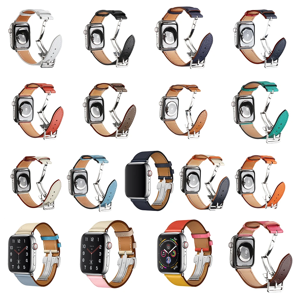 Ремень из коровьей кожи для Apple Watch band Series 5 iwatch 44 мм 4 3 2 1 Роскошная стальная пряжка 42 мм петля 38 мм Замена браслета 40 мм