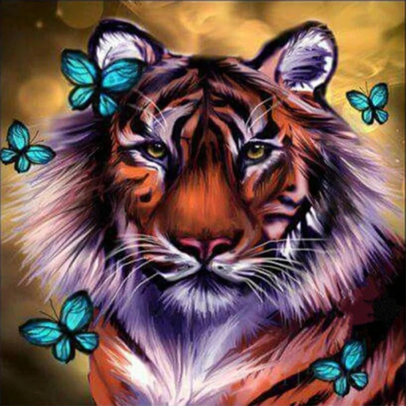 

DIY Diamond Embroidery Tiger and butterfly Full Square/Round Diamond Painting Animal Mosaic Wall Art Decor For Home