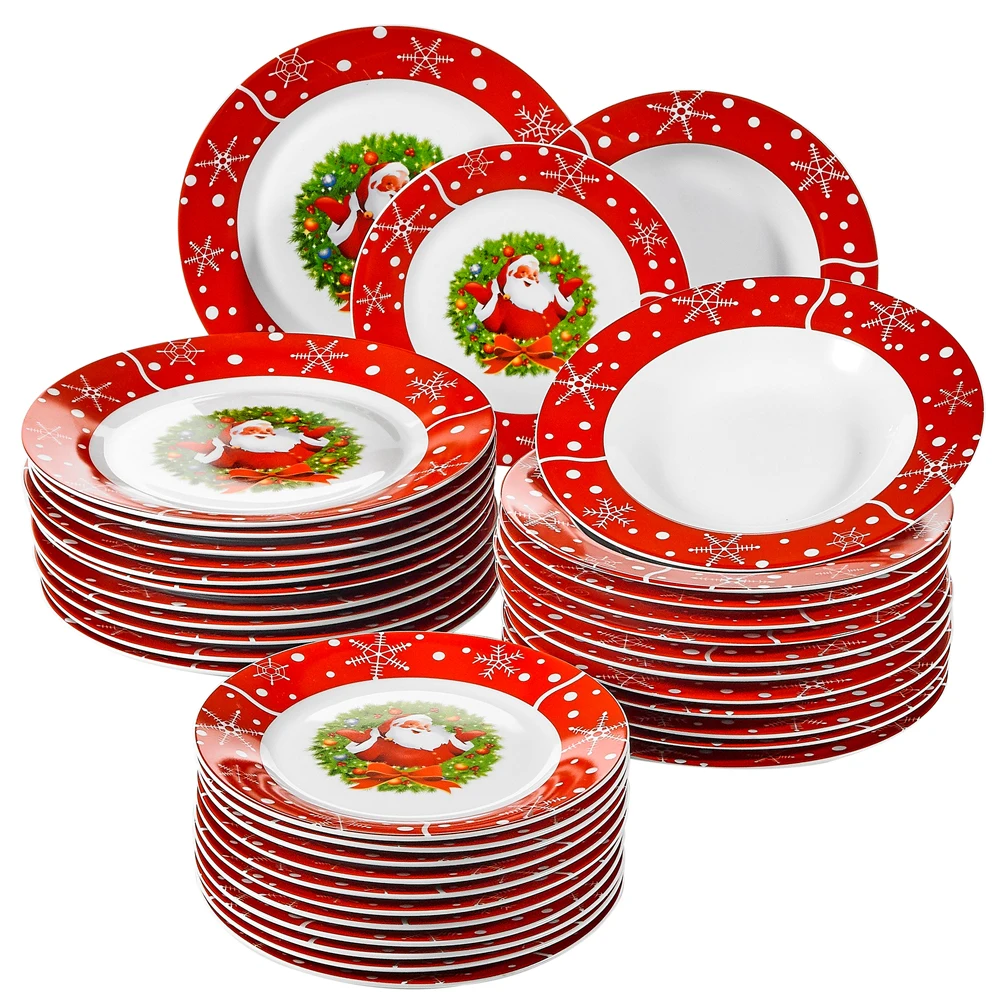 Comprar Plato de vajilla de mesa de porcelana de 36 piezas de VEWEET SANTACLAUS con plato de postre plato de sopa plato de cena de regalo