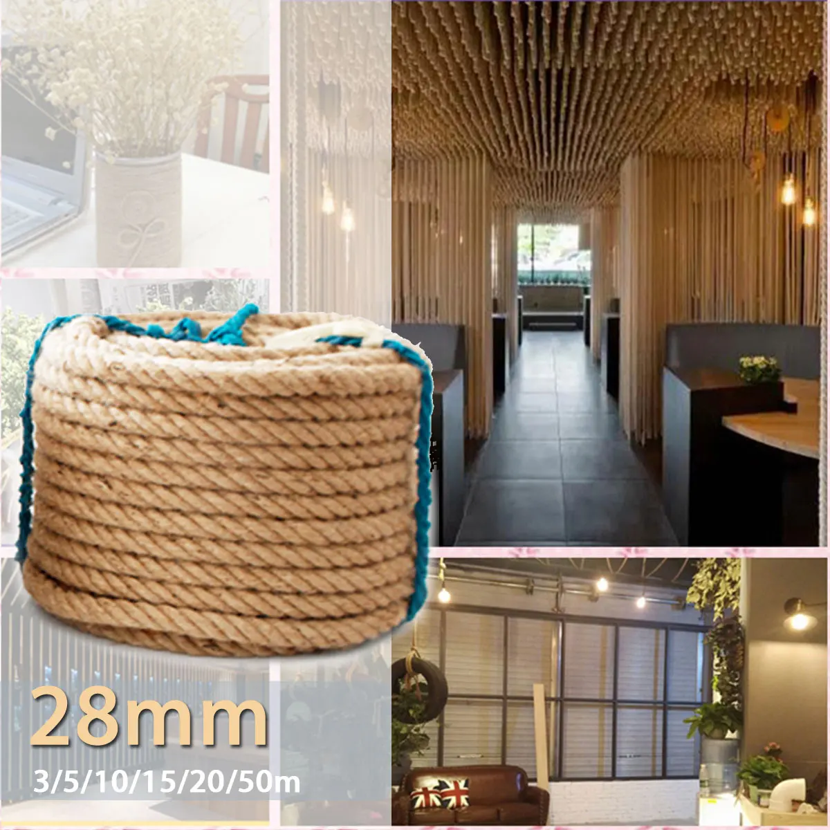 KIWARM 5-50M 28mm натуральный в декорированном мешковиной горшке гессенской джутовый шнур-шпагат пеньковая веревка шнур подарочная упаковка строки Рождество предметы для событий и вечерние поставки