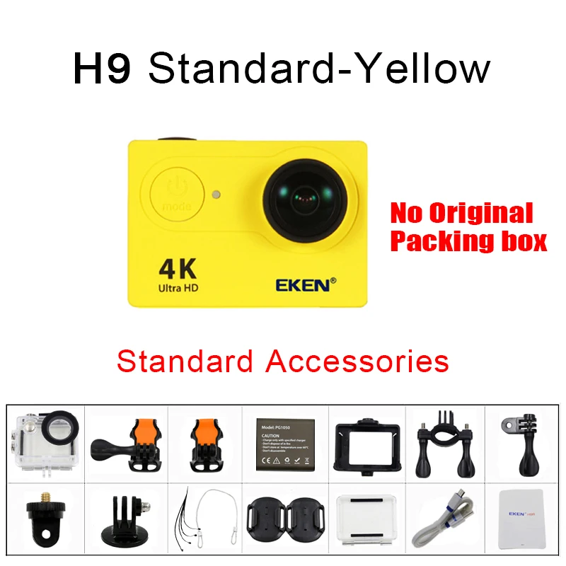 H9 Yellow (No Box) Экшн-камера eken H9 H9R wifi Ultra HD Mini Cam 4 K/30FPS 1080 p/60fps 720 P/120FPS Подводная Водонепроницаемая спортивная видеокамера - Цвет: H9 Yellow (No Box)