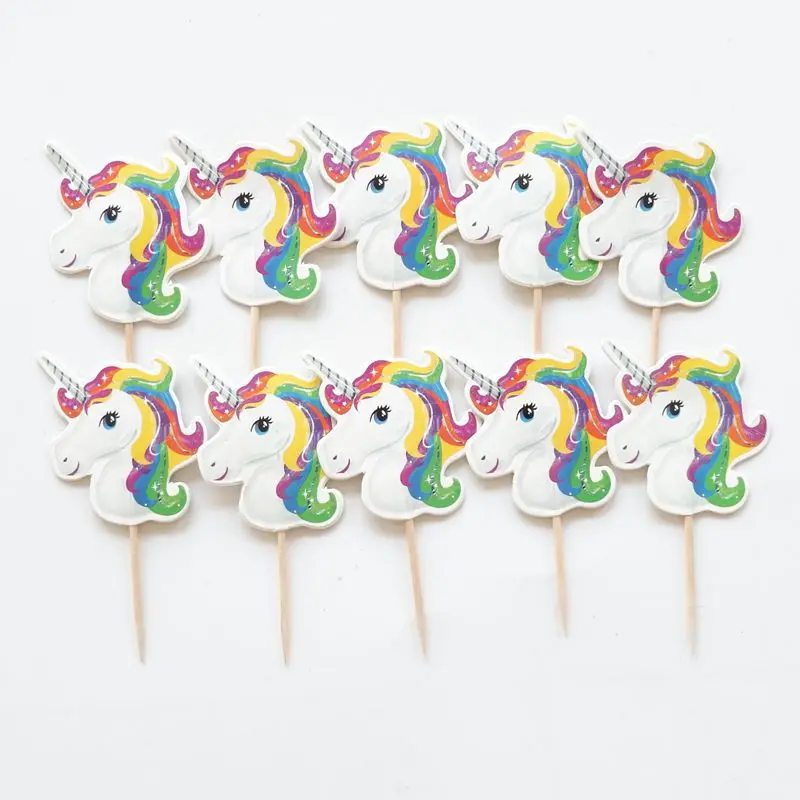 24pcs/Set Unicorn Party Cupcake Topper for Happy Birthday Party Baby Shower Children Party Decor Kids Cake Decoration Supplies